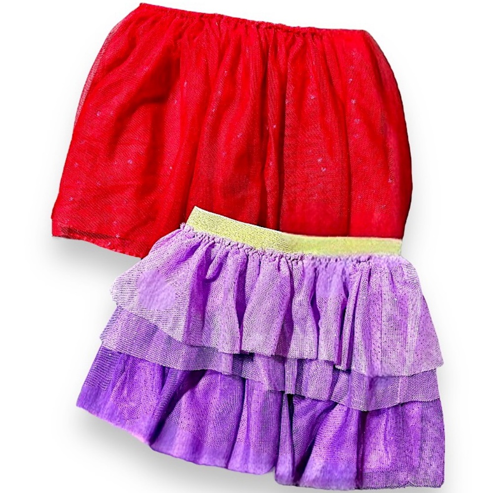 Little Girls Holiday Tulle Tutu Tiered Skirt 2 Piece Bundle Set Size 4/5 & 5